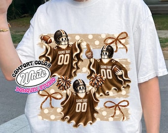 Halloween Ghost Football Comfort Color Shirt, Vintage Game Day Spooky Season, Retro Sport Football Ghost Tee, Stripe Polka Dot Design