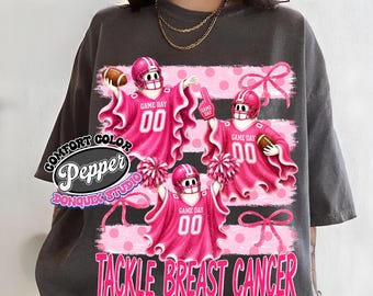 Tackle Breast Cancer Comfort Color Shirt, Halloween Pink Ghost Tshirt, Cancer Awareness Pink Ribbon, Vintage Football October Coquette Tees