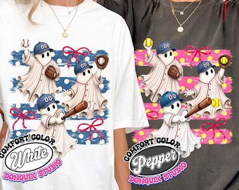 Halloween Baseball Softball Ghost Comfort Color Shirt, Spooky Season Sport Tee, Cheering Mama Coquette Bow Shirt, Vintage Halloween Ghost