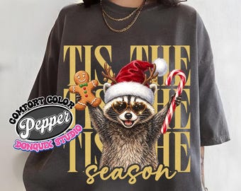 Tis The Season Raccoon Comfort Color Shirt, Funny Festive Trash Panda Christmas Tee,  Vintage Feral Raccoons Xmas Shirt, Retro Jolly Raccoon