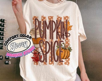 Pumpkin Spice Comfort Color Shirt, Autumn Season Stripe Design, Fall Crewneck, Pumpkin Spice Latte Lover Shirt, Autumn Graphic Tee