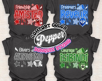 Striped Mascot Team School Spirit Comfort Color Shirt, RCA Houses, Amistad Friendship, Reveur Dreamers, Isibindi Courage, Altruismo Givers