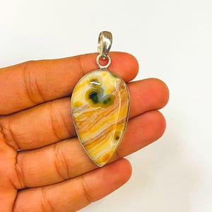 Handmade Ocean Jasper Pendant: 925 Sterling Silver Pear Cabochon