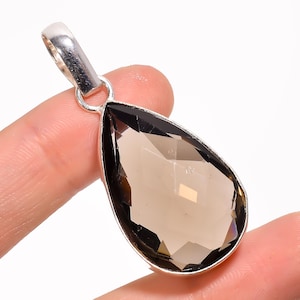 Handmade Pear-Shaped Smoky Quartz Pendant: 925 Sterling Silver