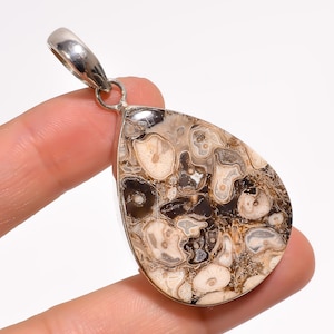 Sterling Silver Turritella Fossil Pendant - Handmade Pear Cabochon