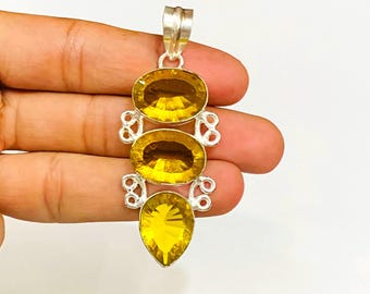 Faceted Citrine Pendant: Handmade 925 Sterling Silver Gemstone