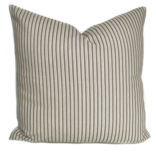 Gray ticking stripe decorative throw pillow cover with zipper, Stripe cushion case, Farmhouse pillow, Ready to ship, Cover for 20x20 insert