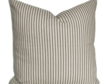 Gray ticking stripe decorative throw pillow cover with zipper, Stripe cushion case, Farmhouse pillow, Ready to ship, Cover for 20x20 insert