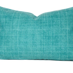 Funda de almohada lumbar turquesa para exterior con cremallera, funda de cojín para exterior para porche o patio, funda para inserto de 12 x 18