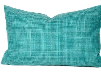 Outdoor turquoise lumbar pillow cover with zipper, Outdoor cushion case for porch or patio, Ready to ship, Cover for 12x18 insert