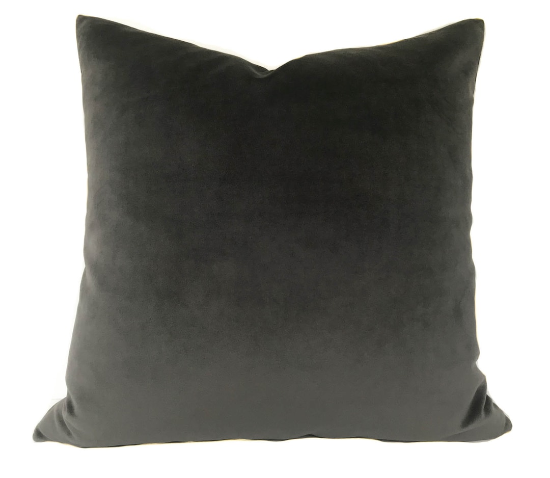 Gray Velvet Throw Pillow Cover With Zipper Dark Gray Velvet Etsy