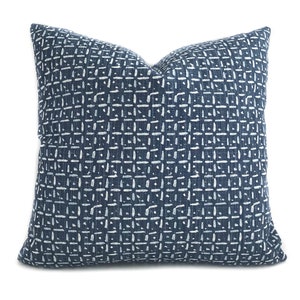 Indigo Blue Check Pillow Cover: Modern Throw Pillow
