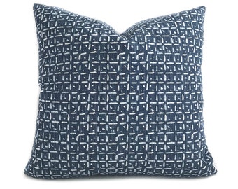 Indigo Blue Check Pillow Cover: Modern Throw Pillow