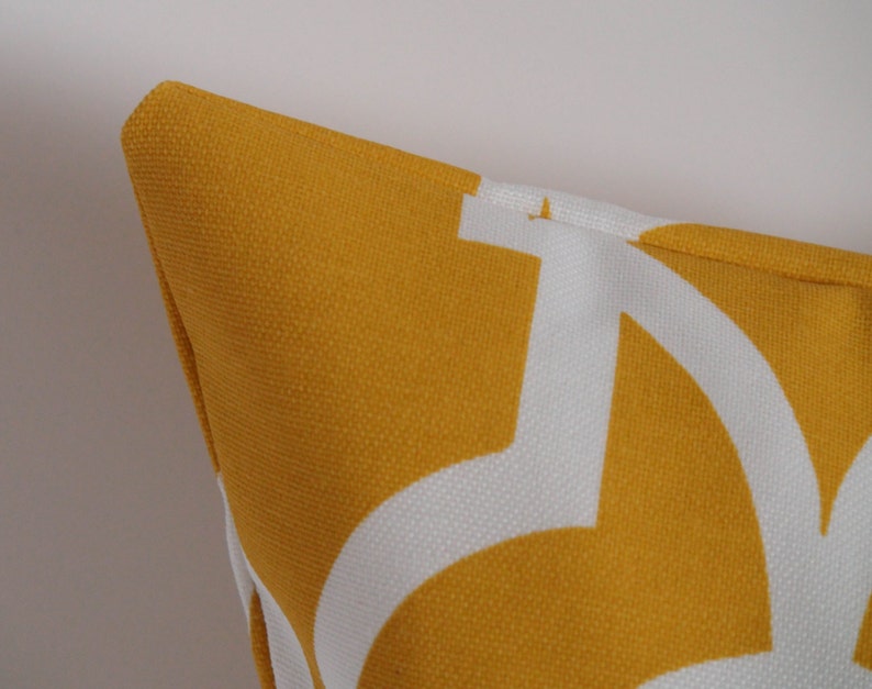 Yellow white outdoor throw pillow cover with zipper, Geometric outdoor cushion case for porch or patio, Outdoor decor, 3 sizes available image 3