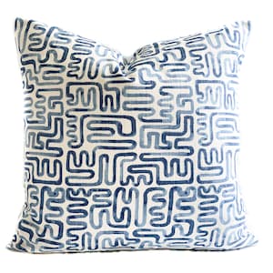 Blue throw pillow cover with zipper, Modern geometric blue white cushion case, Lumbar pillow, 2 sizes available