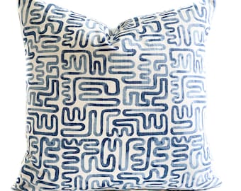 Blue Geometric Throw Pillow Cover: Modern Linen-Look Cushion Case