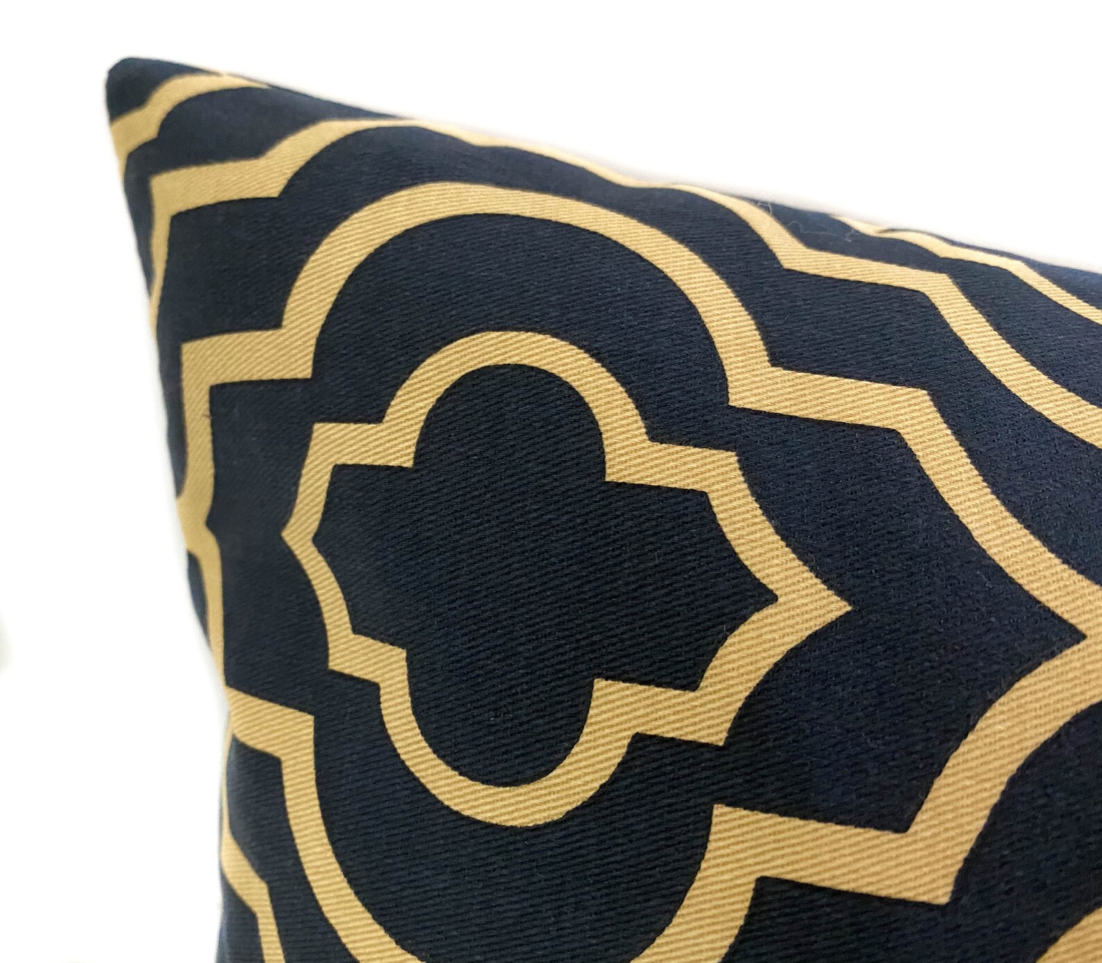 Ink Blue Gold Lumbar Pillow Cover With Zipper Lattice Cushion Etsy