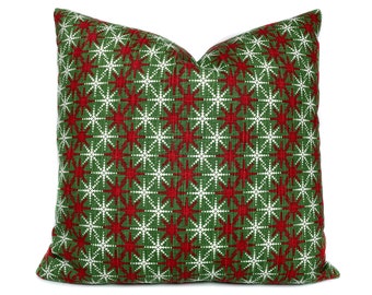Snowflake Christmas Pillow Cover: Red, Green, White, 14x14 inch