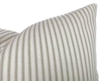 Light gray ticking stripe decorative throw pillow cover with zipper, Grey farmhouse cushion case, Lumbar pillow cover, 14 sizes available