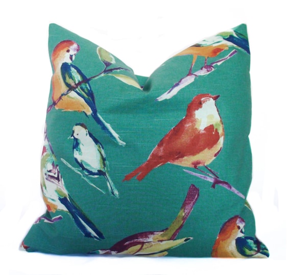 Teal Bird Lumbar Pillow Cover: Richloom Cotton, Cover for 14x20 inch insert