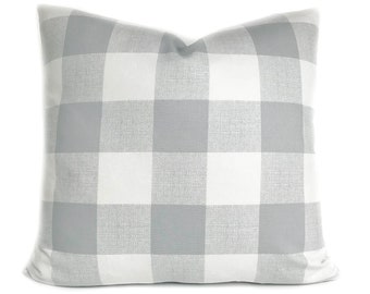 Gray white buffalo plaid decorative pillow cover with zipper, Plaid throw cushion case for sofa couch or bed, Cover for 18x18 insert