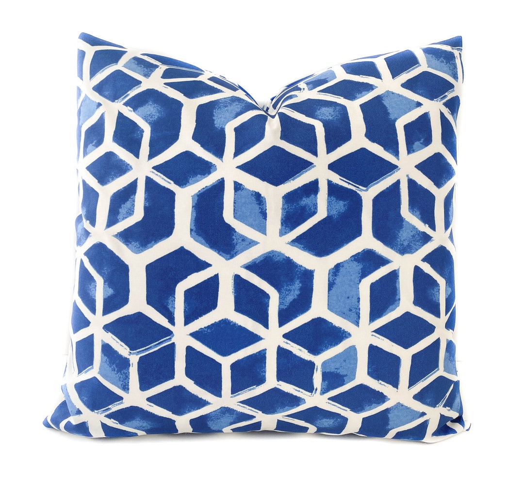 Blue White Outdoor Throw Pillow Cover With Zipper Modern Etsy