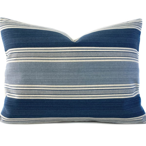 Blue stripe throw pillow cover with zipper, Blue white stripe denim cushion case, Euro sham, Lumbar pillow cover, 14 sizes available