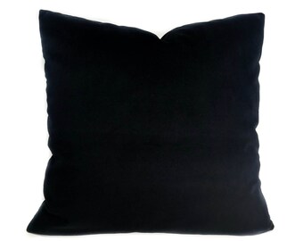 Black velvet throw pillow cover with zipper, Black accent cushion case, Velvet toss pillow, Lumbar pillow cover, Euro, 15 sizes available