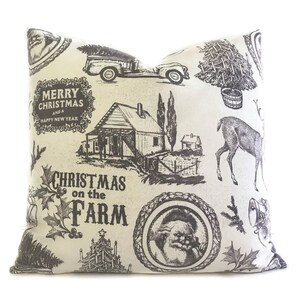 Christmas throw pillow cover with zipper, Farmhouse decorative cushion case, Red ticking stripe pillow, Toss pillow, 2 sizes available