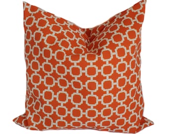 Outdoor pillow cover with zipper, Orange, yellow, white pillow in geometric pattern, Outdoor cushion, Outdoor decor, 2 sizes available
