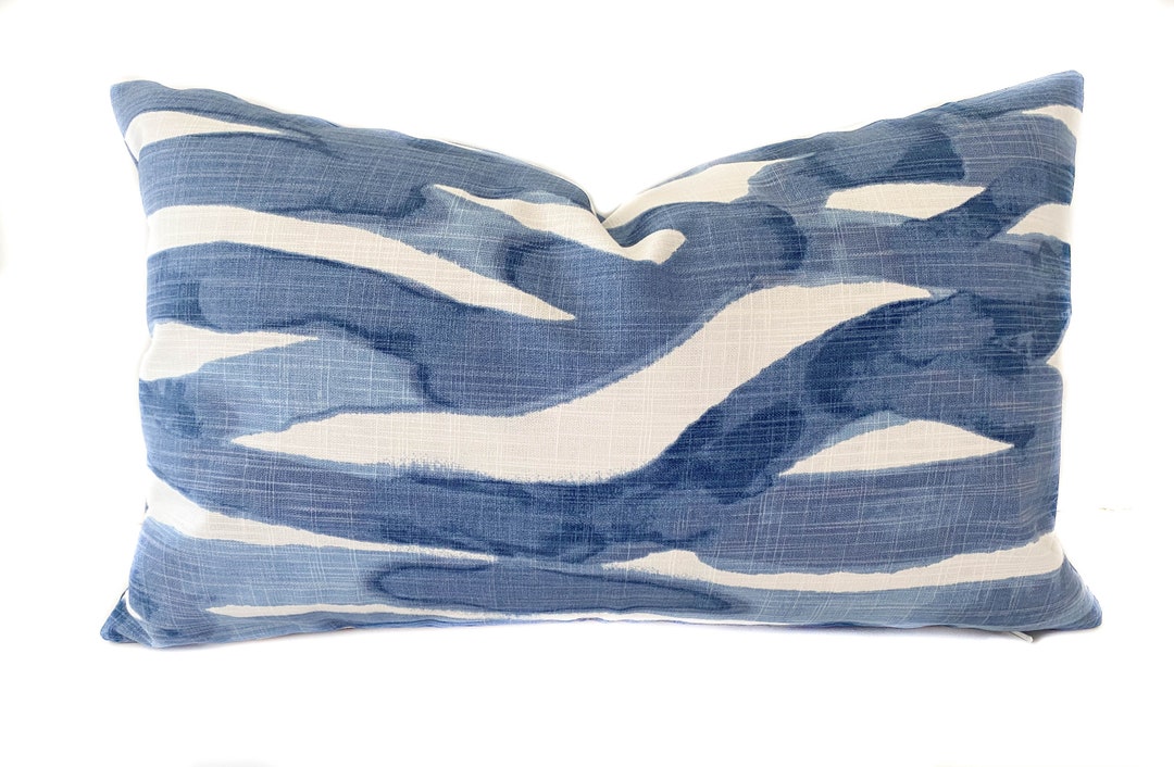 Blue Decorative Lumbar Pillow Cover With Zipper, Modern Blue White ...