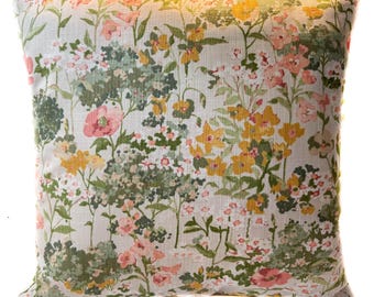 Yellow green floral decorative throw pillow cover with zipper, Floral toss pillow, Cushion case, Euro sham, Lumbar pillow, 2 sizes available