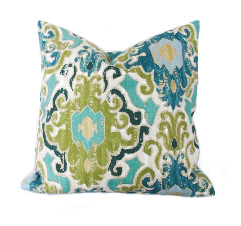 Blue Green Decorative Throw Pillow Cover With Zipper Couch Etsy