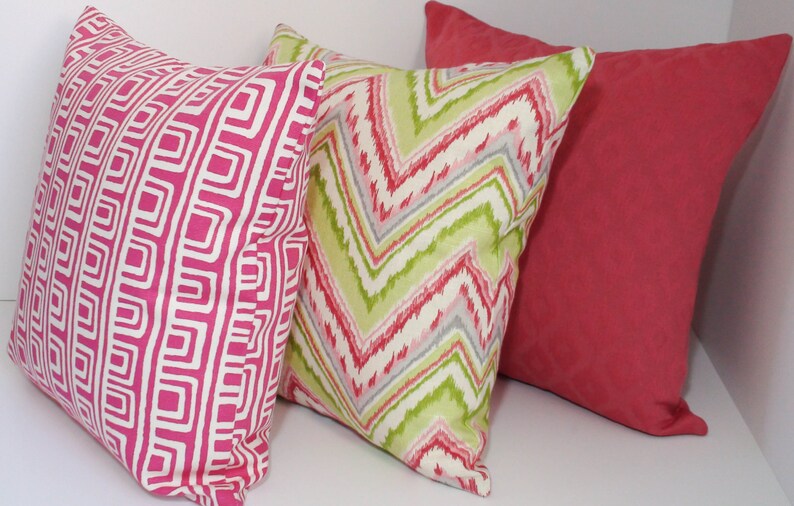Green Pink Chevron Pillow Cover With Zipper Modern Accent Etsy