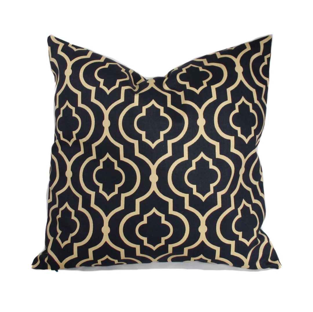 Ink Blue Gold Decorative Throw Pillow Cover With Zipper, Lattice
