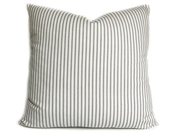 Navy blue ticking stripe throw pillow cover with zipper, Farmhouse decorative pillow for couch or bed, Cover for 20x20 insert.