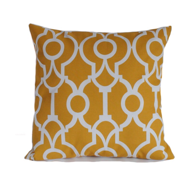 Yellow white outdoor throw pillow cover with zipper, Geometric outdoor cushion case for porch or patio, Outdoor decor, 3 sizes available image 1