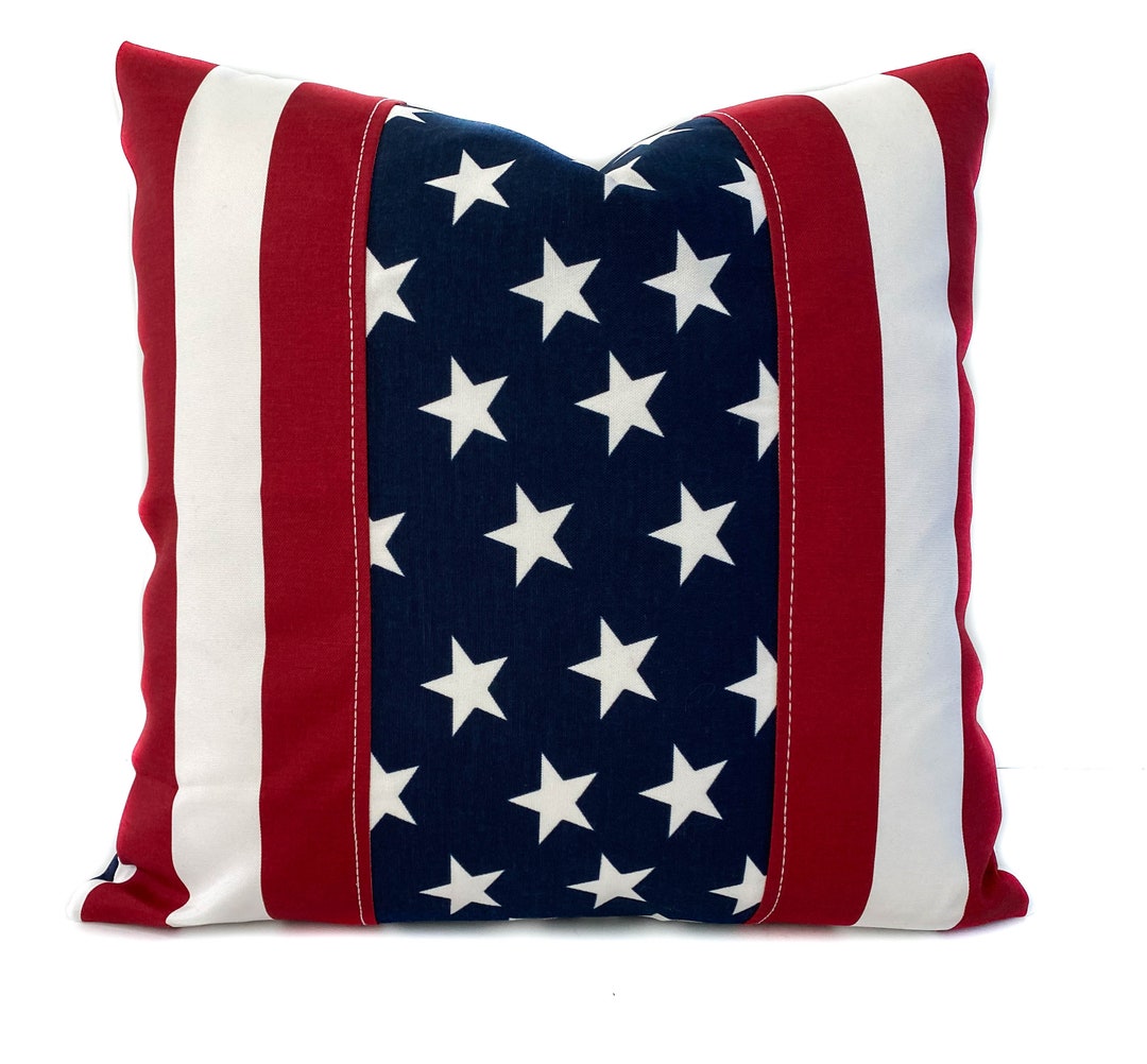 Outdoor American Flag Throw Pillow Cover With Zipper, Outdoor Patriotic