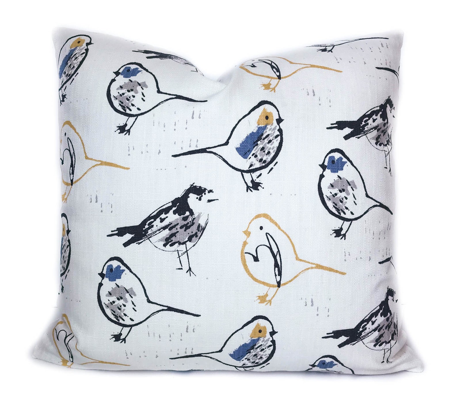 Bird Throw Pillow Cover With Zipper Modern Yellow Blue Black Etsy