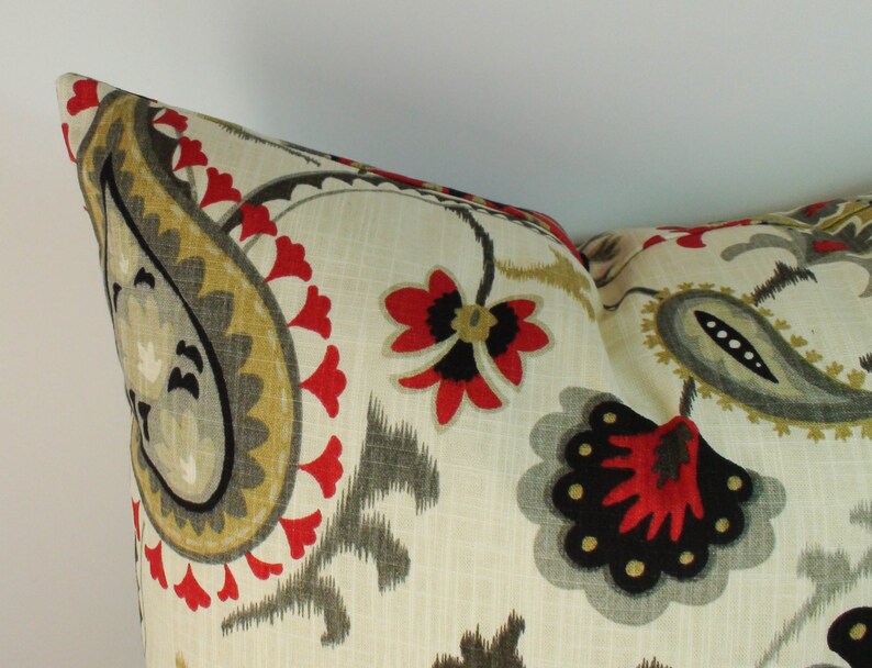 Red Black Throw Pillow Cover With Zipper Paisley Decorative Etsy