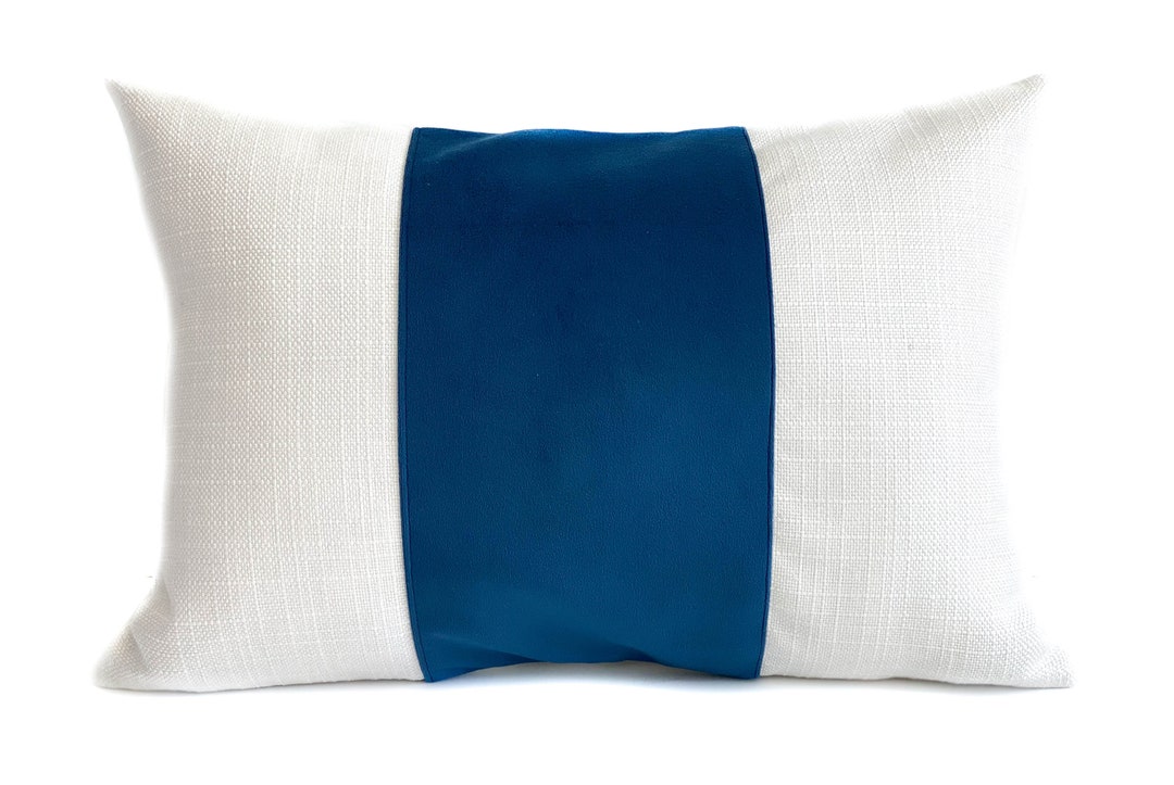 Blue White Velvet Throw Pillow Cover With Zipper Cushion Case Etsy