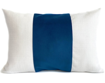Blue white velvet throw pillow cover with zipper, Cushion case for sofa couch or bed, Toss pillow, Lumbar pillow cover, 4 sizes available