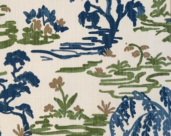 Blue Floral Cotton Linen Throw Pillow Cover: Blue, Green, Brown, White cushion case