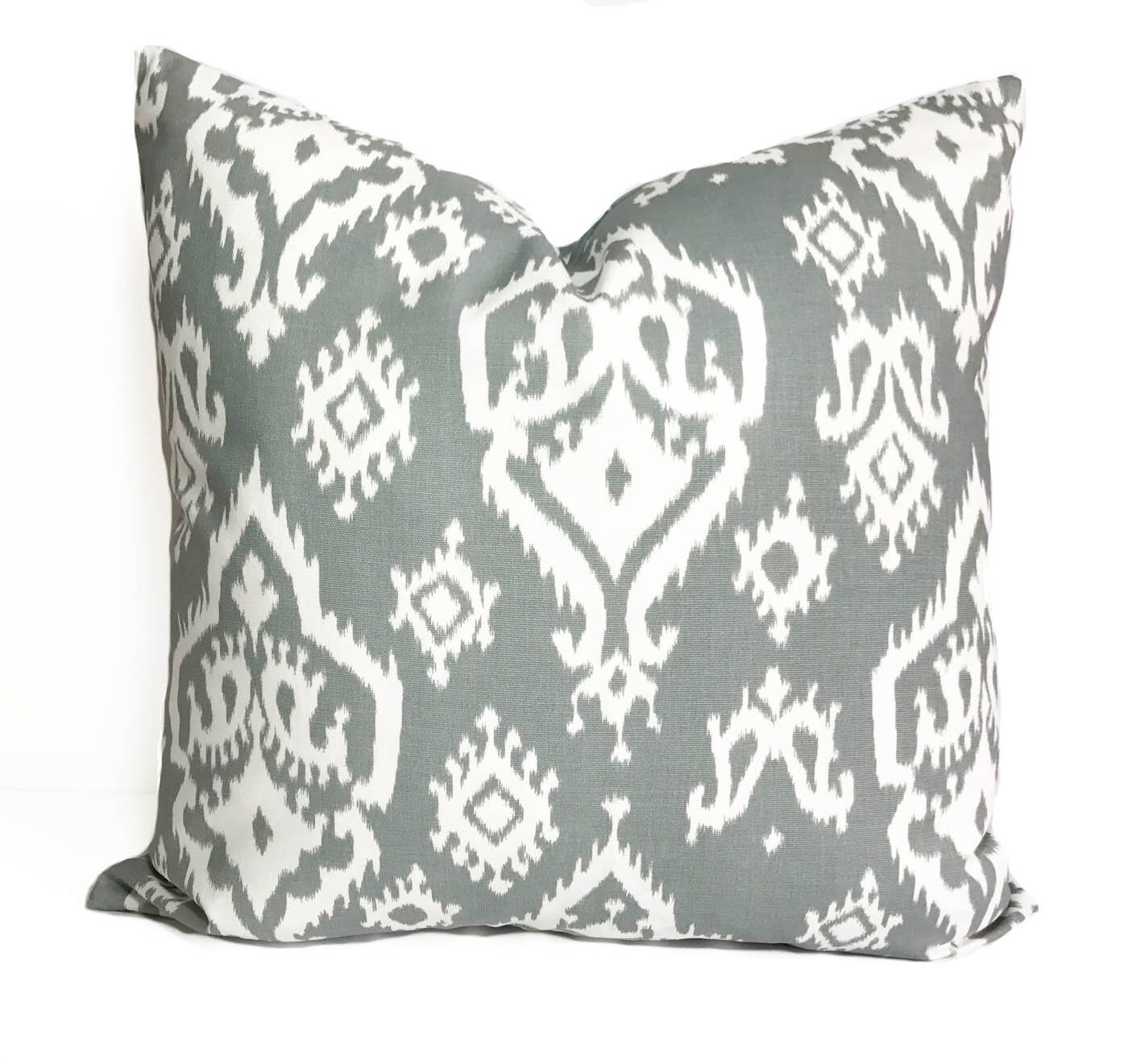 Gray White Decorative Pillow Cover With Zipper Damask Cushion Etsy