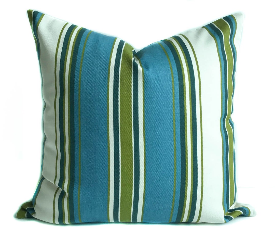 Blue Green White Throw Pillow Cover With Zipper, Striped Accent Cushion Cover for Sofa Couch or