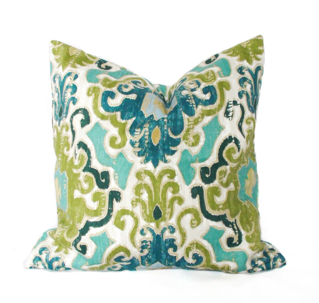 Blue Green Decorative Throw Pillow Cover With Zipper, Couch Case for