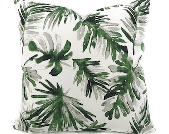 Outdoor palm decorative throw pillow cover with zipper, Outdoor green gray toss cushion case, Euro sham, Lumbar pillow, 8 sizes available