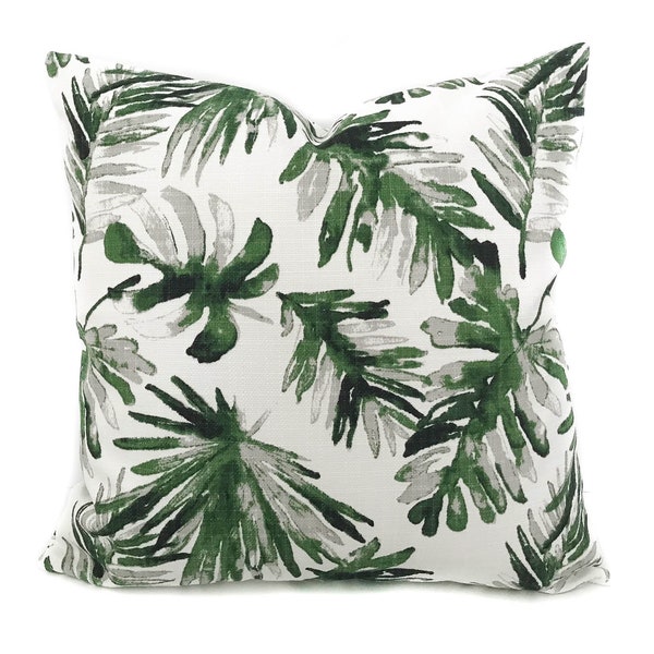 Outdoor palm decorative throw pillow cover with zipper, Outdoor green gray toss cushion case, Euro sham, Lumbar pillow, 8 sizes available