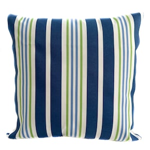 Funda de cojín para exterior con cremallera, color azul, verde y blanco. Funda de cojín a rayas para exterior. Almohada para porche. Almohada para exterior. Disponible en 5 tamaños.
