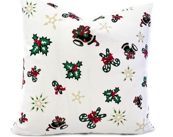 Christmas decorative throw pillow cover with zipper, Holiday pillow cover with candy canes and mistletoe, Lumbar pillow, 7 sizes available